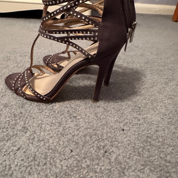 Audrey Brooke- Grey rhinestone heels-worn once. Heel cushions added. 5 “ heel. - Picture 6 of 8
